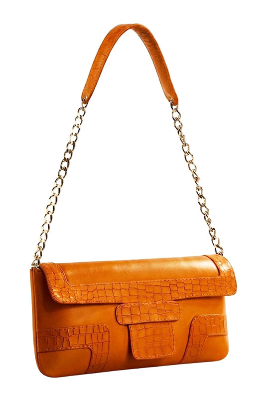 Dress clutch for wedding and parties in apricot orange leather - Top view
